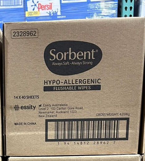 SORBENT HYPOALLERGENIC FLUSHABLE WIPES 14X40 WIPES