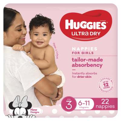 Huggies Ultra Dry Nappies Girls  Size 3 6-11kg 22pk