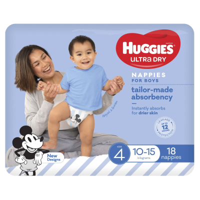 Huggies Ultra Dry Nappies Boys Size 4 10-15kg 18pk