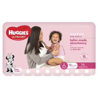 Huggies Ultra Dry Nappies Girls Size 6 16kg+ 14pk