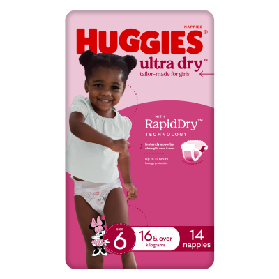 Huggies Ultra Dry Nappies For Girls Size 6 16kg+ 14pk