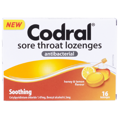 Codral Honey & Lemon Soothing Sore Throat Lozenges 16pk