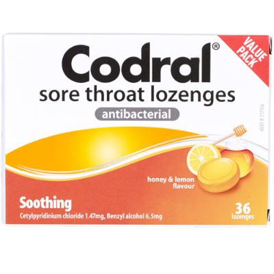 Codral Honey & Lemon Soothing Sore Throat Lozenges 36pk