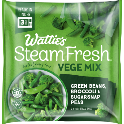 Wattie's Steam Fresh Green Beans Broccoli & Sugarsnap Peas Vege Mix 320g