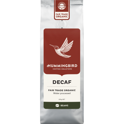 Hummingbird Decaf Fair Trade Organic Fresh Whole Beans Coffee 200g