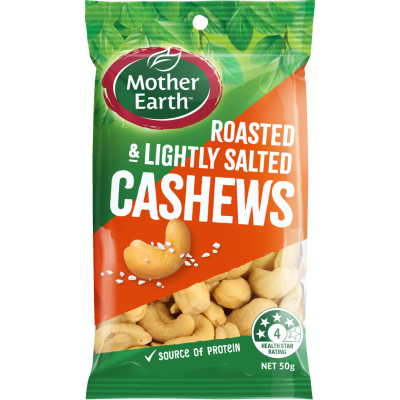 Mother Earth Roasted & Lightly Salted Cashews 50g