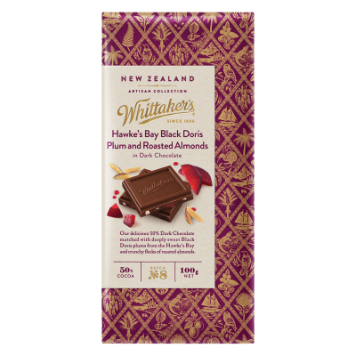 Whittaker's Hawke's Bay Black Doris Plum Almonds Chocolate Block 100g