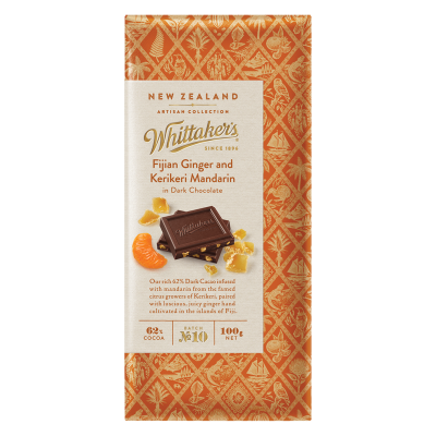 Whittaker's Fijian Ginger & KeriKeri Mandarin Chocolate Block 100g