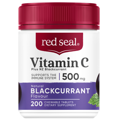 Red Seal Vitamin C 500mg Plus NZ Blackcurrant Flavour 500mg Chewable Tablets 200pk