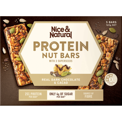 Nice & Natural Dark Chocolate & Cacao Protein Nut Bars 5 x 33g