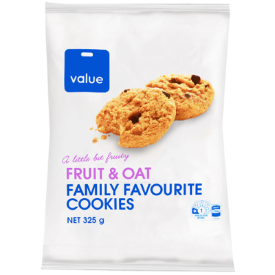 Value Fruit & Oats Cookies 325g