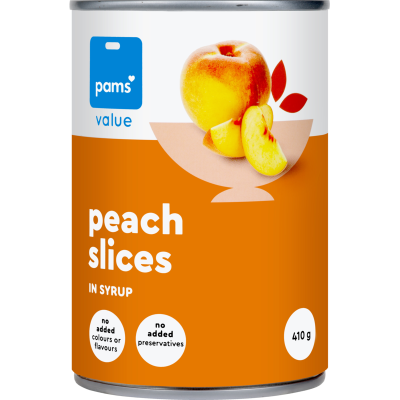 Pams Value Peach Slices In Syrup 410g