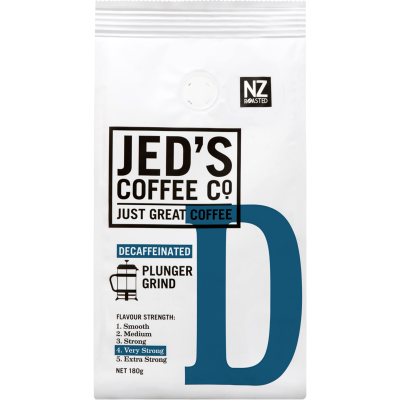 Jed's Coffee Co. #4 Very Strong Strength Decaffeinated Plunger Grind Coffee 180g