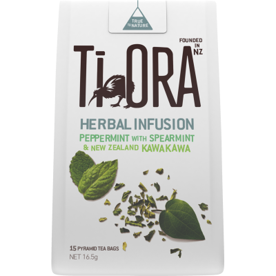 Ti Ora Herbal Infusion Peppermint With Spearmint & New Zealand Kawakawa Pyramid Tea Bags 15pk