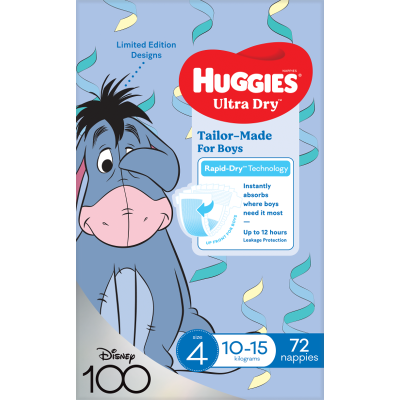 Huggies Ultra Dry Nappies Boys Size 4 10-15kg 72pk