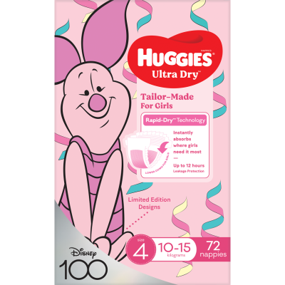 Huggies Ultra Dry Nappies Girls Size 4 10-15kg 72pk