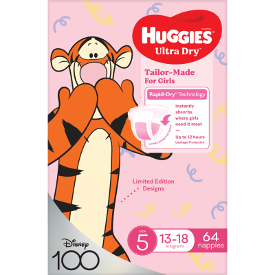 Huggies Ultra Dry Nappies Girls Size 5 13-18kg 64pk