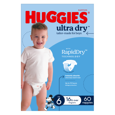 Huggies Ultra Dry Nappies For Boys Size 6 16kg+ 60pk