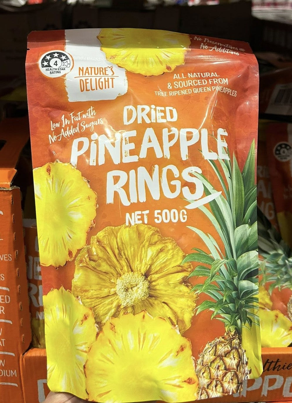 NATURES DELIGHT DRIED PINEAPPLE RINGS 500G
