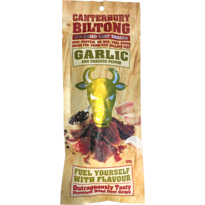 Canterbury Biltong Air-Dried Garlic & Cracked Pepper Beef Snacks 100g