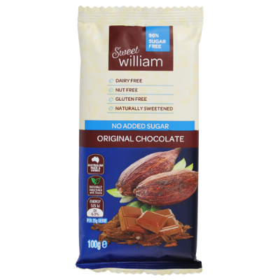 Sweet William No Added Sugar Original Chocolate Block 100g