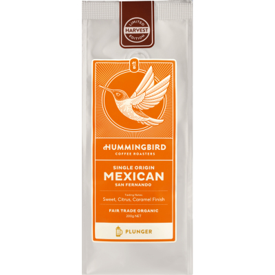 Hummingbird Harvest (Mexican)Fair Trade Organic Fresh Plunger Grind Coffee 200g