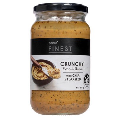 Pams Finest Crunchy Peanut Butter with Chia & Flaxseed 380g