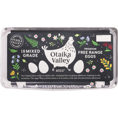 Otaika Valley Premium Free Range Mixed Grade Eggs 18pk