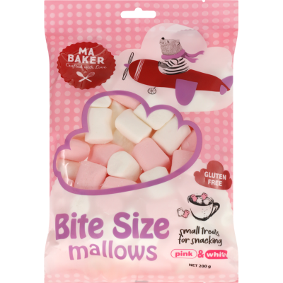 Ma Baker Pink & White Bite Size Mallows 200g