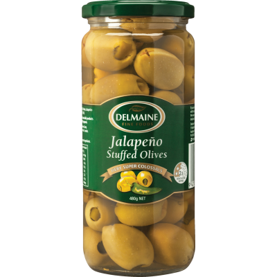 Delmaine Jalapeno Stuffed Olives 480g