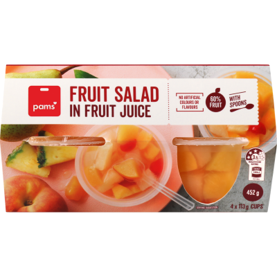 Pams Fruit Salad In Fruit Juice Cups 4pk
