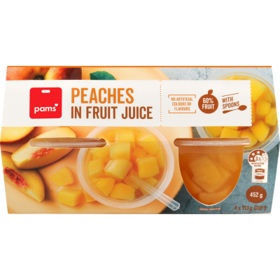 Pams Peaches In Juice Fruit Cups 4pk