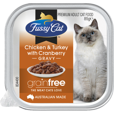 Fussy Cat Grainfree Chicken Turkey With Cranberry Gravy Premium Adult Cat Food 85g