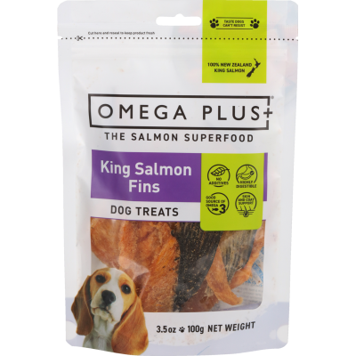 Omega Plus 100% New Zealand King Salmon Fins Dog Treats 100g