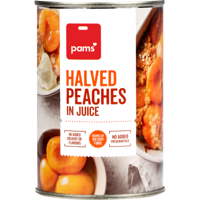 Pams Halved Peaches In Juice 410g