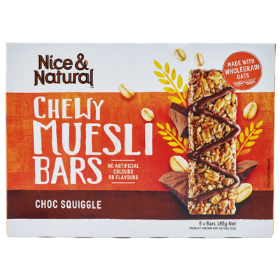 Nice & Natural Choc Squiggle Chewy Muesli Bars 6pk