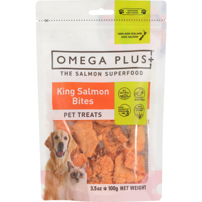 Omega Plus 100% New Zealand King Salmon Bites Pet Treats 100g