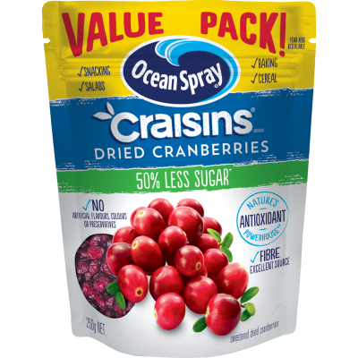 Ocean Spray 50% Less Sugar Craisins Dried Cranberries 250g