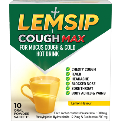 Lemsip Cough Max For Mucus Cough And Cold Lemon Hot Drink Sachets 10pk