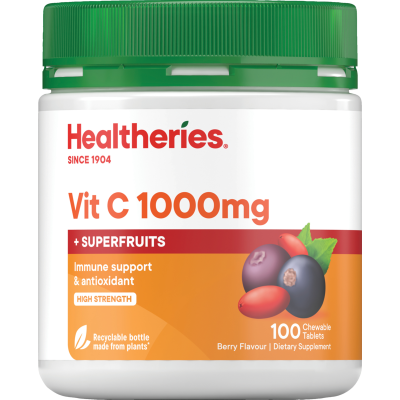 Healtheries Vitamin C 1000mg + Superfruits  Berry Flavour Chewable Tablets 100pk