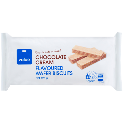 Value Chocolate Cream Flavoured Wafer Biscuits 125g