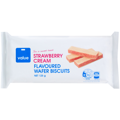 Value Strawberry Cream Wafer Biscuits 125g