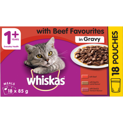 Whiskas Beef in Gravy Wet Cat Food Pouches 18 x 85g