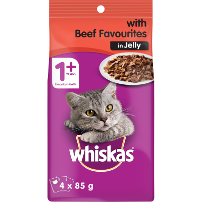 Whiskas Beef in Jelly Wet Cat Food Pouches 4pk