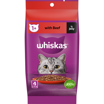 Whiskas Beef Favourites in Jelly Wet Pouches Cat Food 340g