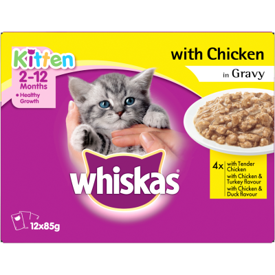 Whiskas Kitten with Chicken in Gravy Wet Cat Food Pouches 12pk