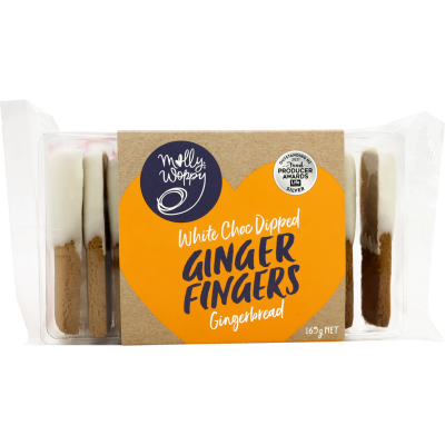 Molly Woppy White Choc Dipped Ginger Fingers Gingerbread 165g