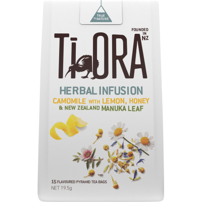 Ti Ora Herbal Infusion Camomile With Lemon Honey & New Zealand Manuka Leaf Pyramid Tea Bags 15pk