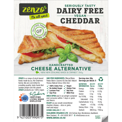 Zenzo Dairy Free Vegan Cheddar Cheese Alternative 250g