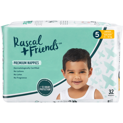 Rascal and Friends Premium Nappies Unisex 13-18kg Walker 32pk